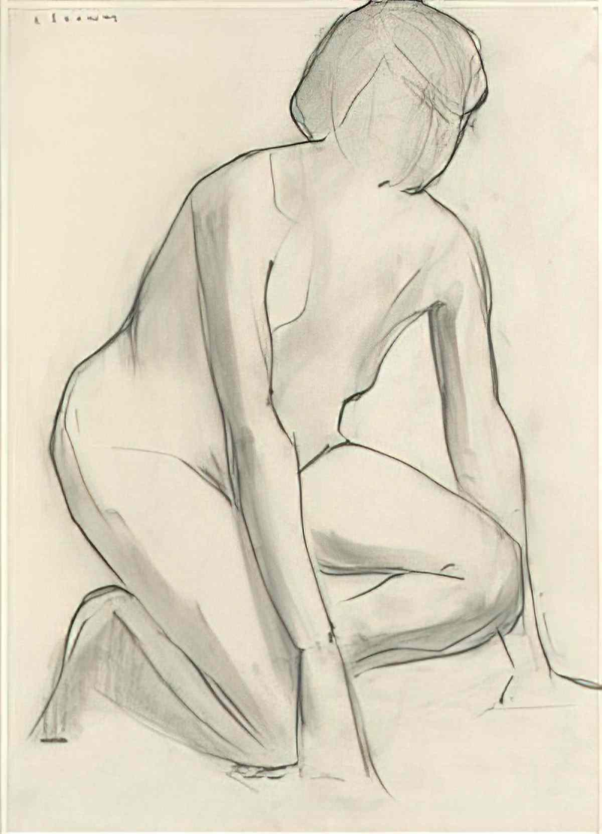 L S Lowry seated woman Art A4 Photo Print