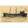 L S Lowry ship towing dinghy in the lochs Art A4 Photo Print