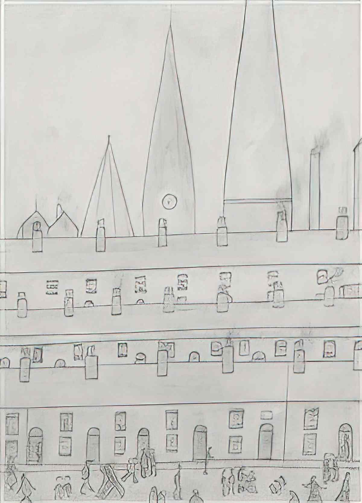 L S Lowry spires and chimneys with bass sign Art A4 Photo Print