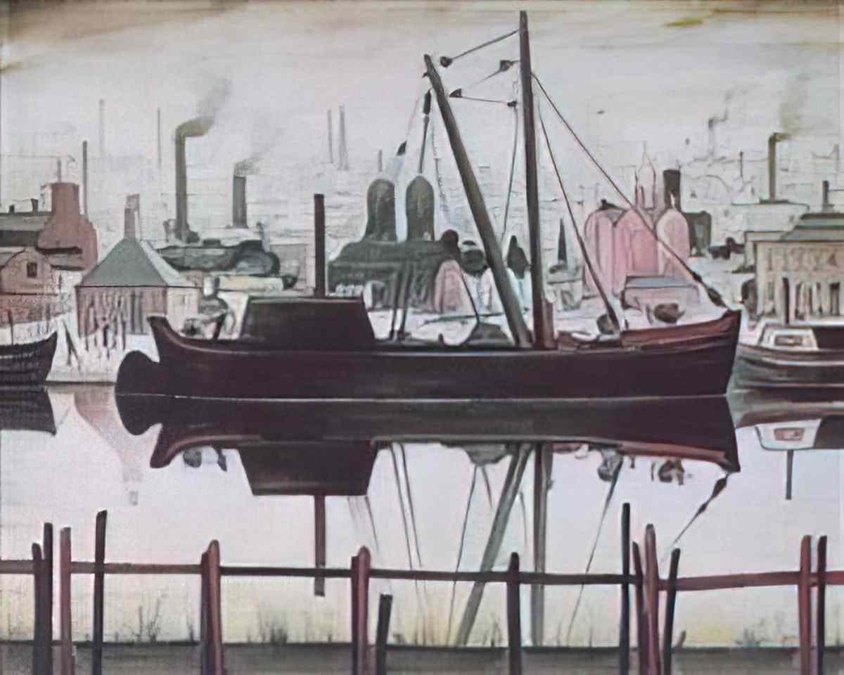 L S Lowry steam ship at lowestoft Art A4 Photo Print