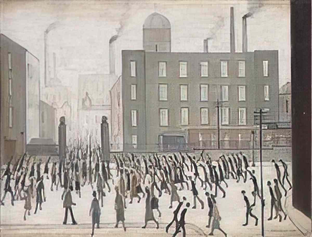 L S Lowry street and factory Art A4 Photo Print