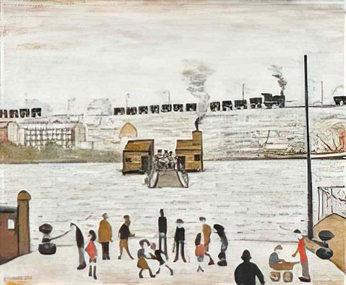 L S Lowry street scene in salford Art A4 Photo Print