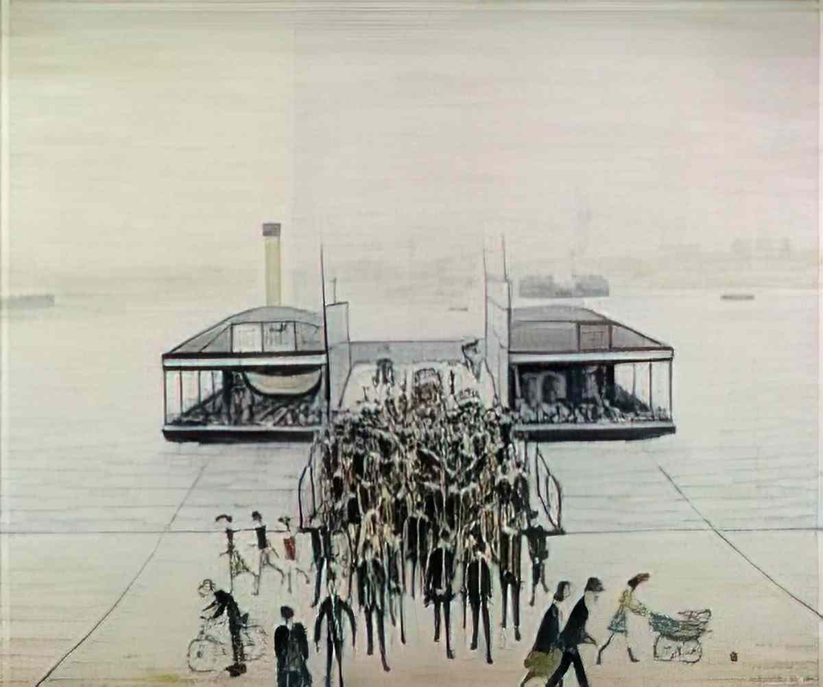 L S Lowry street scene with a dog Art A4 Photo Print