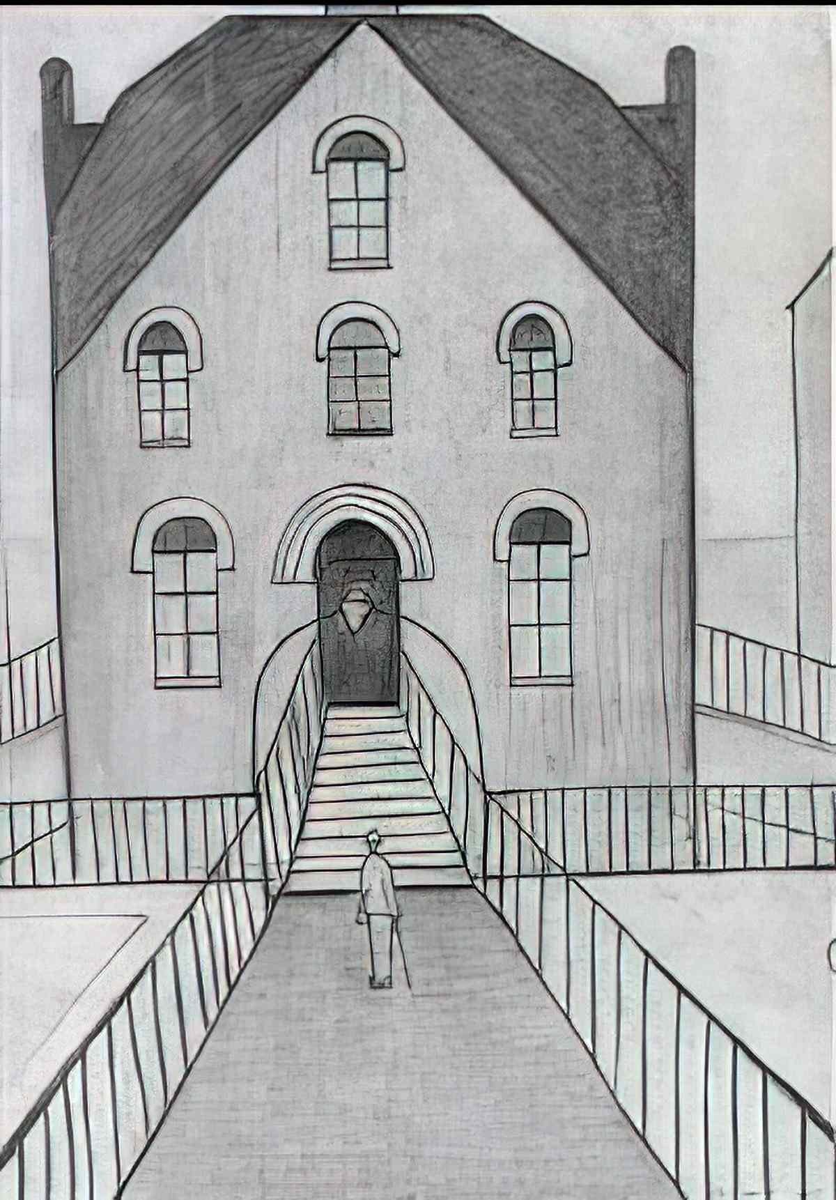 L S Lowry street scene with figures dog and cat Art A4 Photo Print