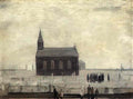 L S Lowry street scene with figures1 Art A4 Photo Print