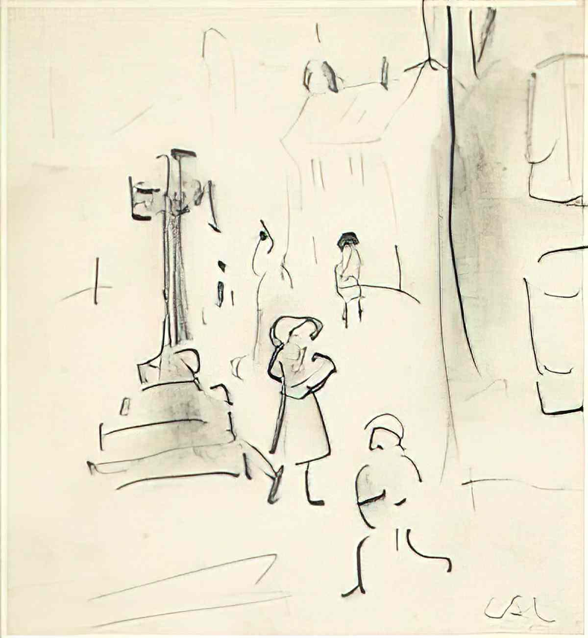 L S Lowry study for home from the pub Art A4 Photo Print