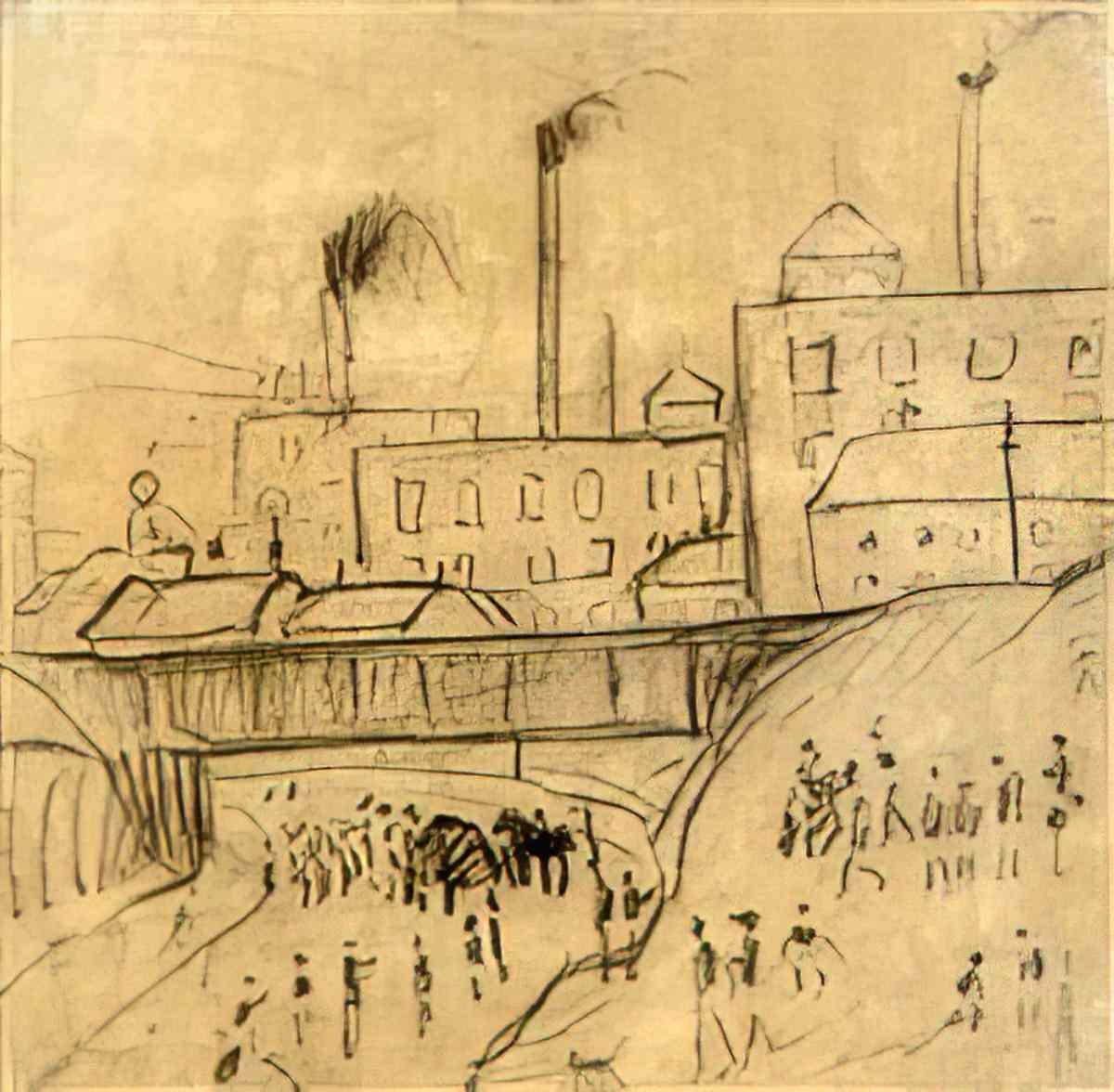L S Lowry the brick factory Art A4 Photo Print