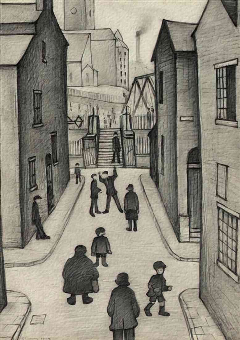 L S Lowry the steps irk place study SHARP pencil A4 Photo Print