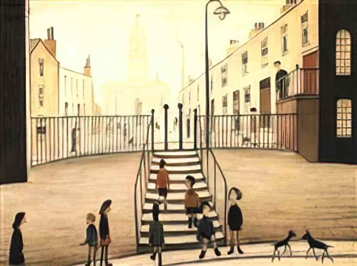 L S Lowry the cripples political argument Art A4 Photo Print