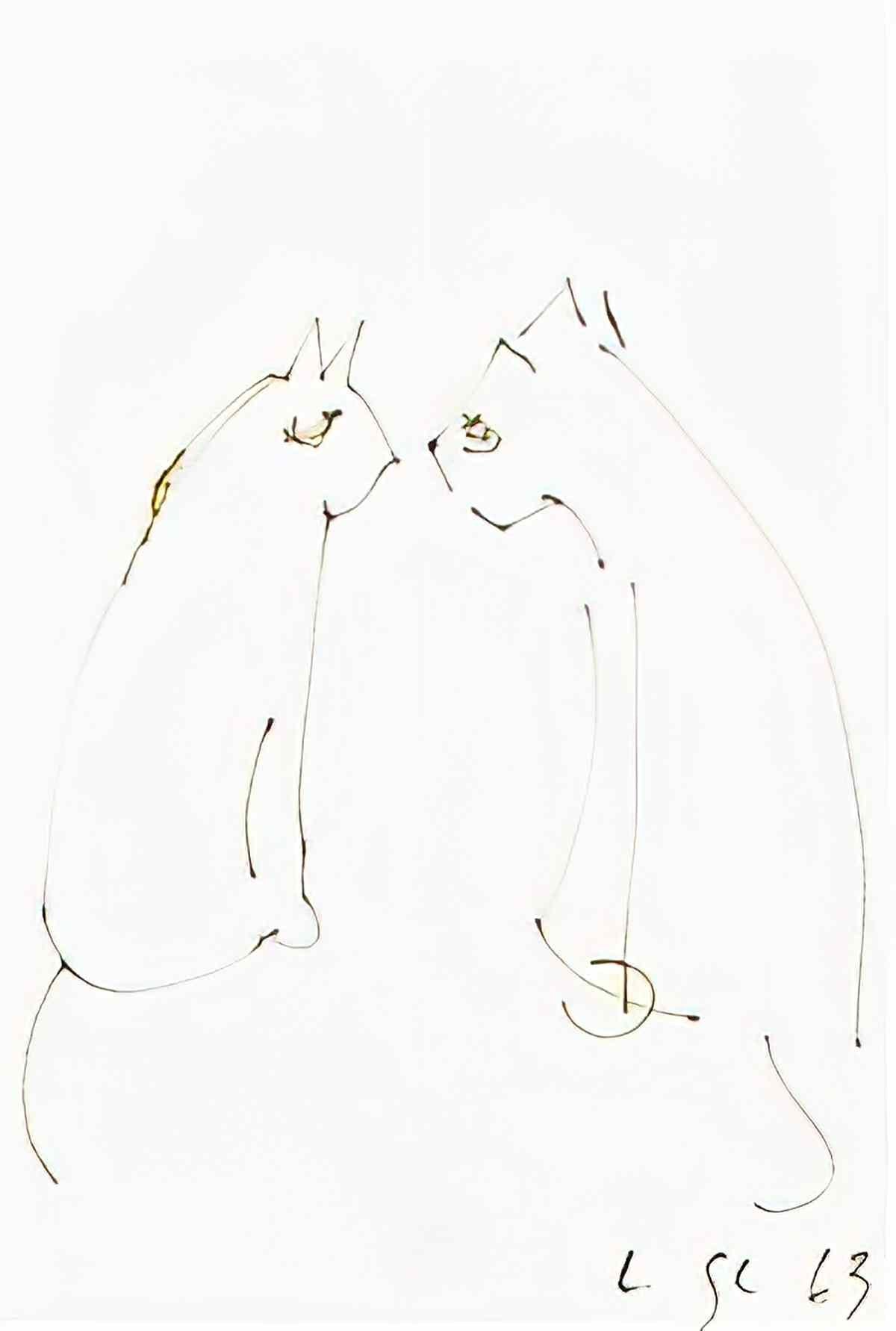 L S Lowry two cats brown Art A4 Photo Print