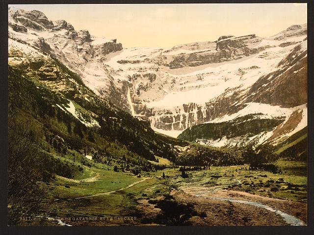 La Cirque and waterfall Gavarnie Pyrenees Vintage A4 Photo Print
