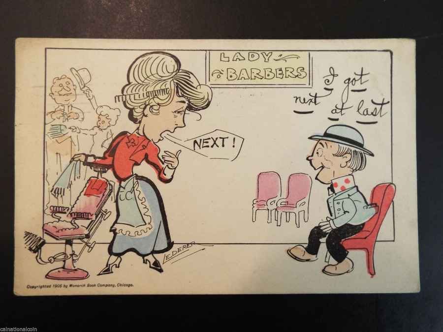 Lady Barbers Comic 1900s barber advert A4 Photo Print