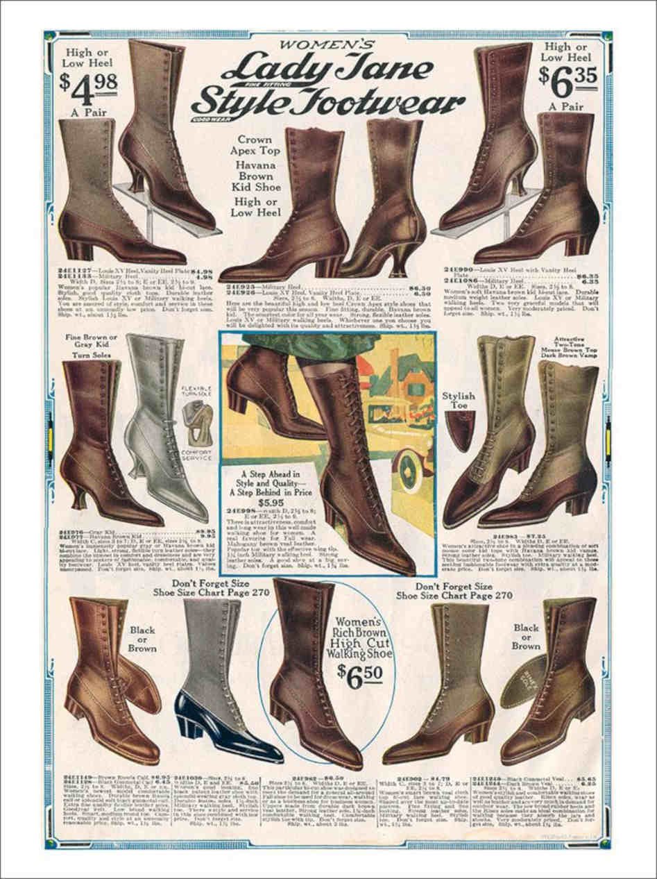 Lady Jane Style Footwear Ladies Shoes Boots 1919 Vintage Retro Advert Poster A4