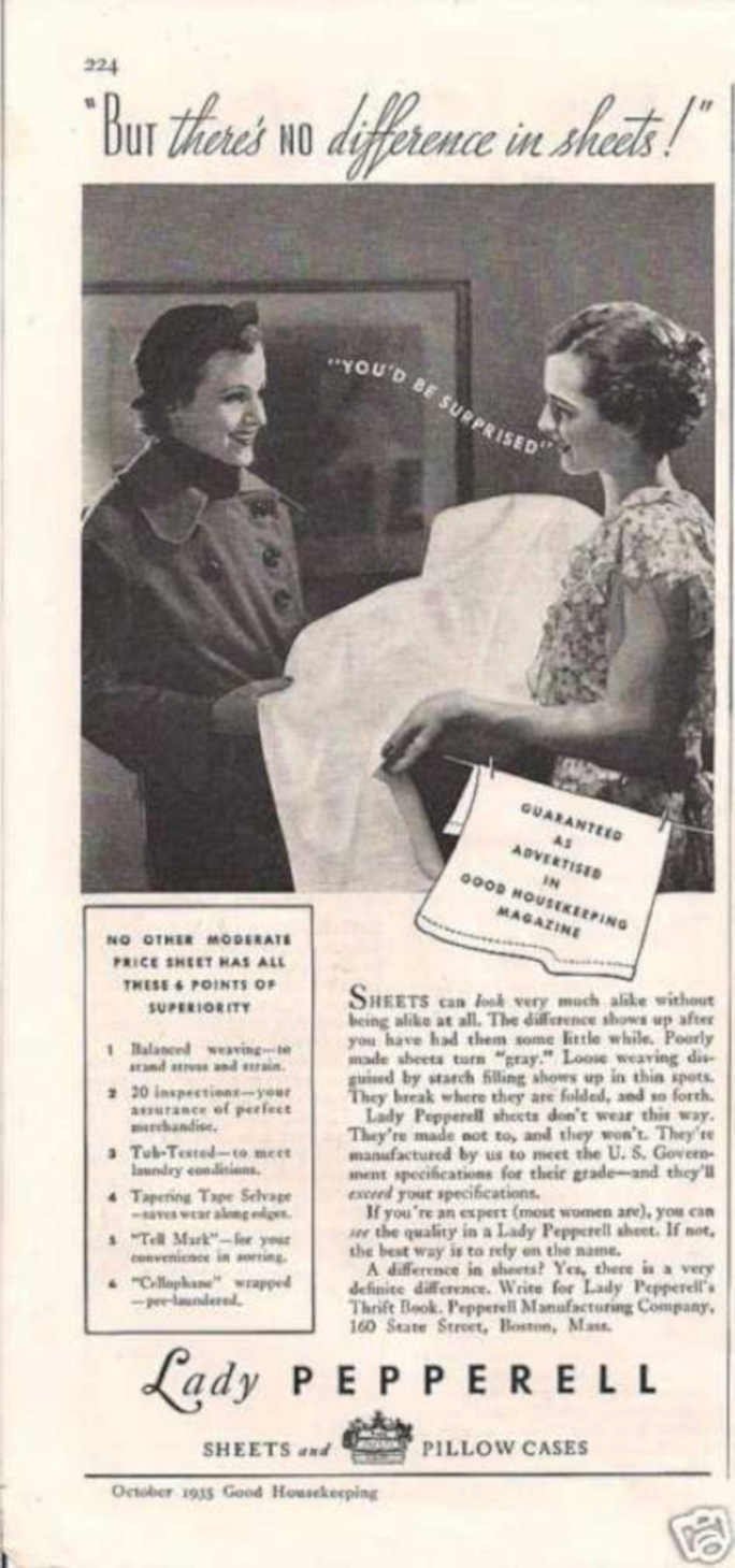Lady Pepperell Sheets Vintage Retro Advert Ads A4 Photo Print