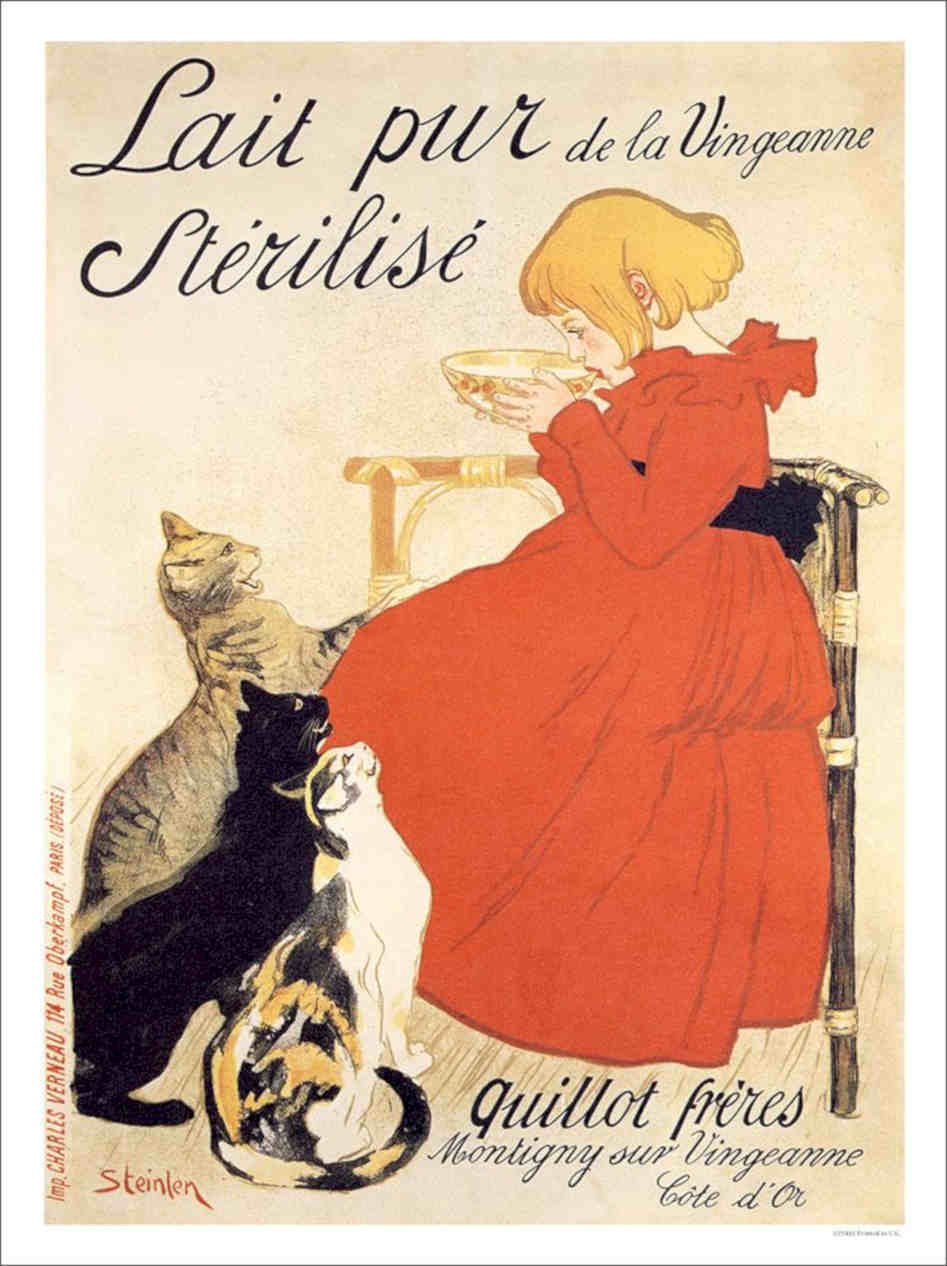 Lait Pur De La Vingeanne Cats Theophile Alexandre Steinle Vintage Retro Advert 