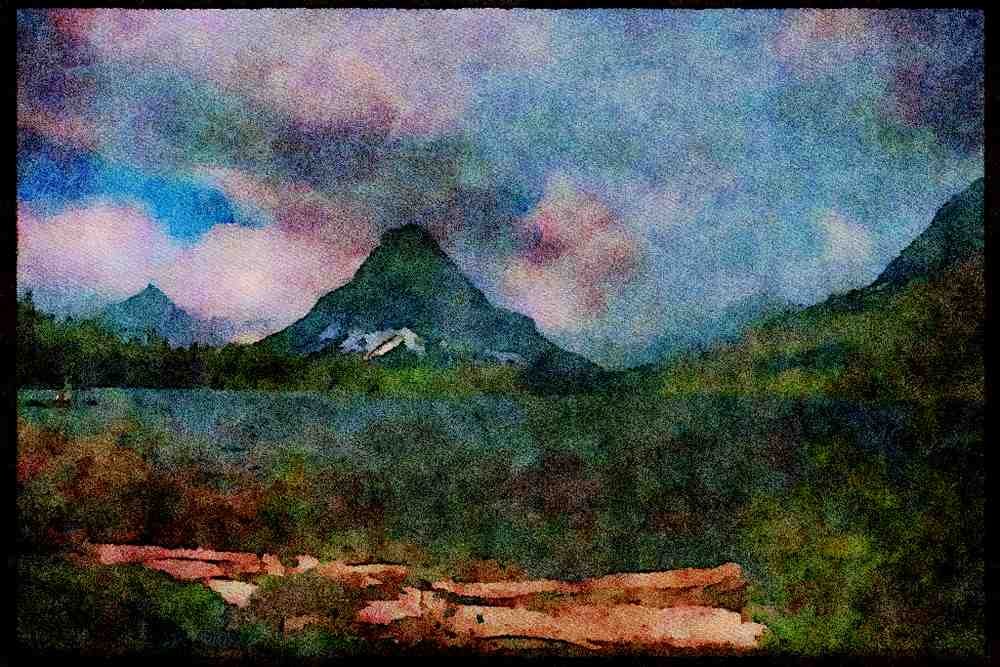 Lakes and rivers 026004 Mountain Lake Under Peak A4 Limited Edition Watercolour Print