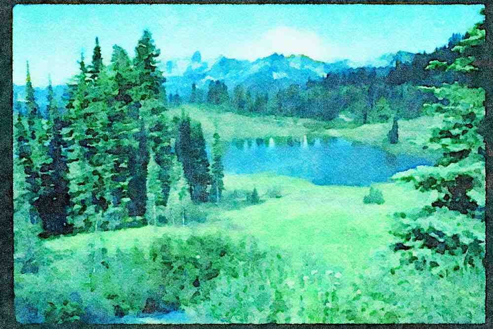 Lakes and rivers 026009 Lake Tipsoo At Chinook Pass A4 Limited Edition Watercolour Print