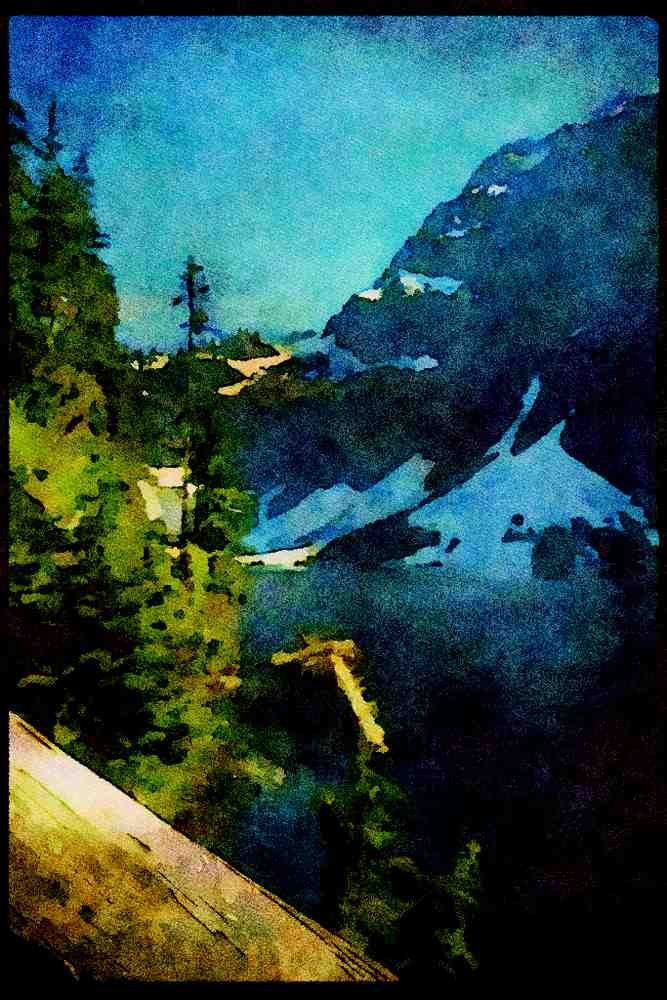 Lakes and rivers 026020 Mountain Lake With Log A4 Limited Edition Watercolour Print