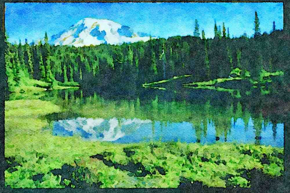 Lakes and rivers 026022 Lake At Foot Of Mountain A4 Limited Edition Watercolour Print