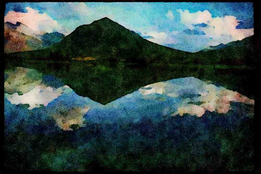 Lakes and rivers 026024 Hill Reflections A4 Limited Edition Watercolour Print