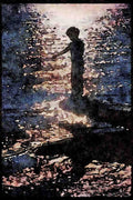 Lakes and rivers 026031 Silhouette Of Boy At Water's Edge A4 Limited Edition Watercolour Print