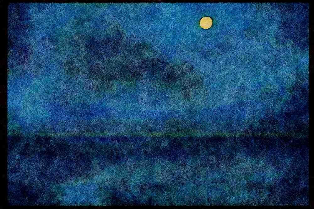 Lakes and rivers 026032 Full Moon Over Calm Ocean A4 Limited Edition Watercolour Print