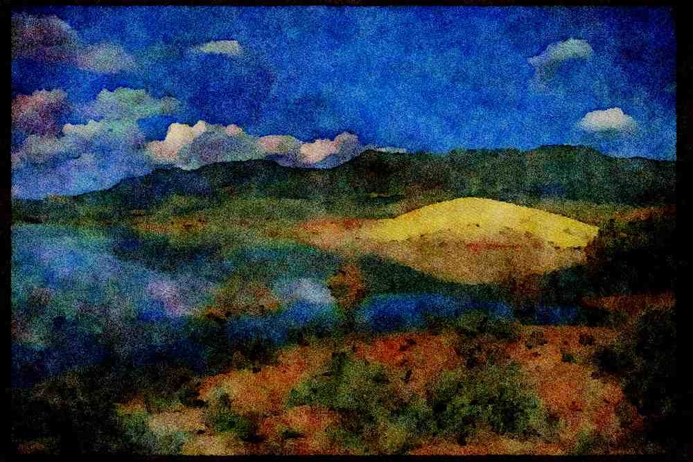 Lakes and rivers 026035 Still Lake, Arid Scenery A4 Limited Edition Watercolour Print