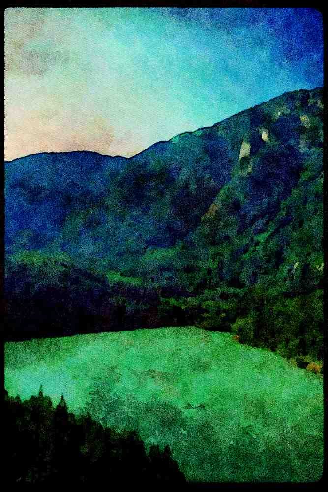 Lakes and rivers 026041 View Over Green Mountain Lake A4 Limited Edition Watercolour Print