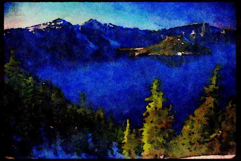 Lakes and rivers 026044 Crater Lake In Winter A4 Limited Edition Watercolour Print