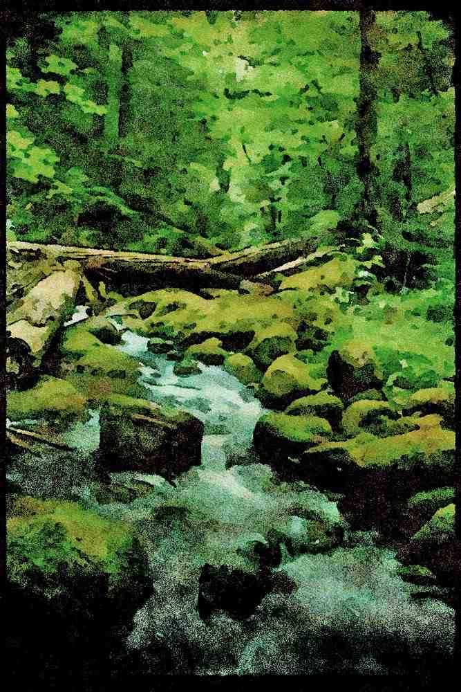 Lakes and rivers 026046 Mossy Forest Stream A4 Limited Edition Watercolour Print