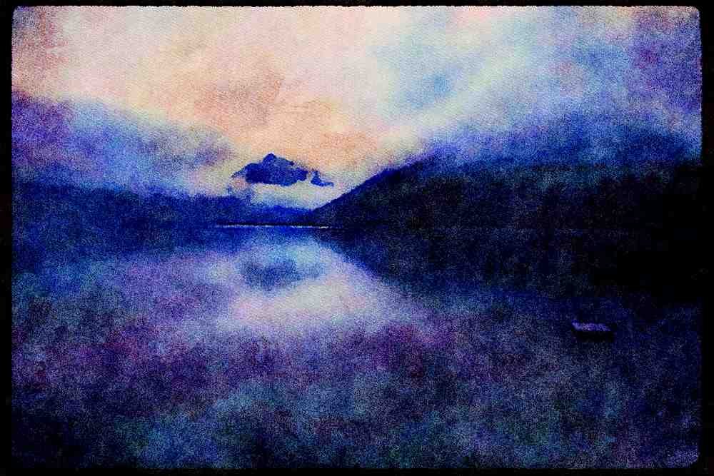 Lakes and rivers 026050 Diving Platform On Large Lake A4 Limited Edition Watercolour Print