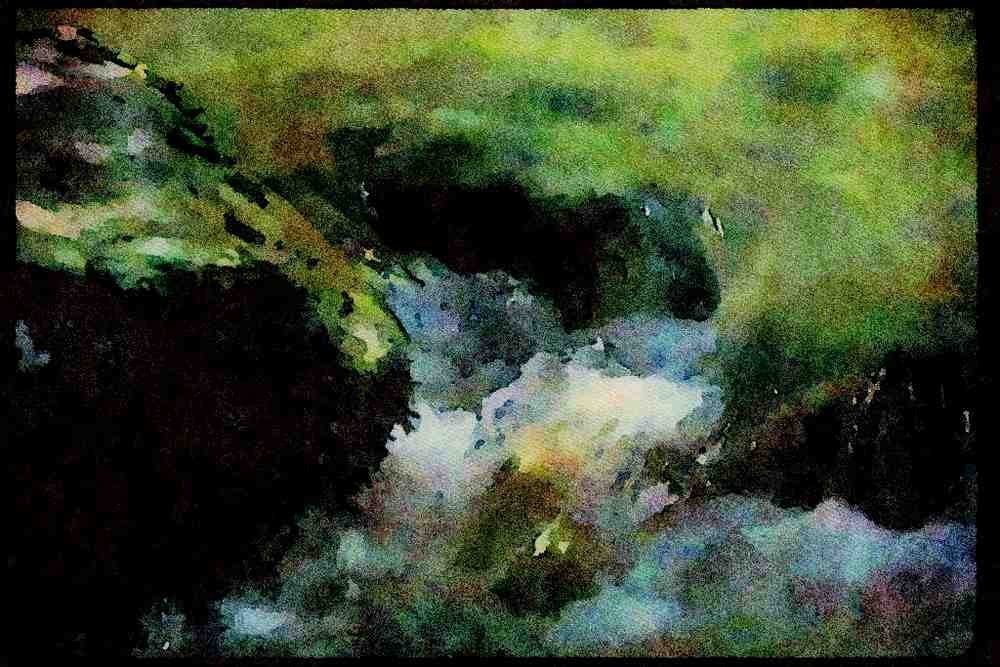 Lakes and rivers 026056 Sparkling Water Over Green Rocks A4 Limited Edition Watercolour Print