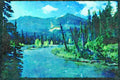 Lakes and rivers 026077 River, Mountain And White Clouds A4 Limited Edition Watercolour Print