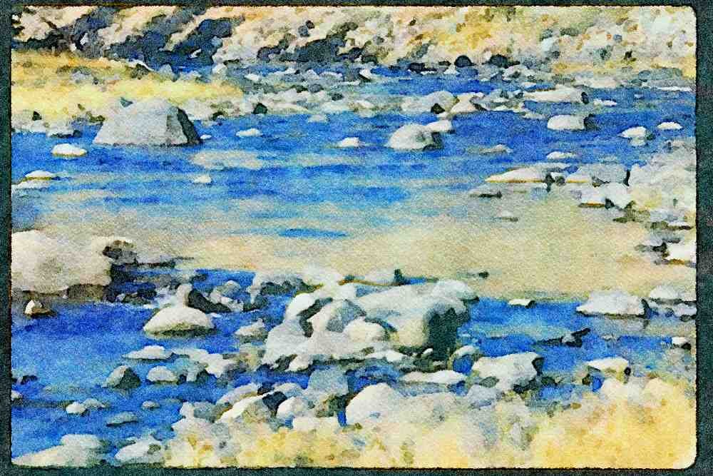 Lakes and rivers 026079 Boulders In River A4 Limited Edition Watercolour Print