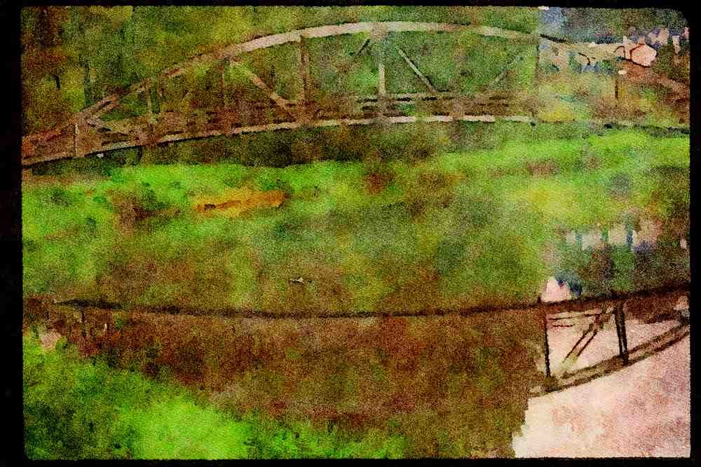 Lakes and rivers 026085 Wooden Bridge Over River A4 Limited Edition Watercolour Print
