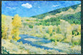 Lakes and rivers 026087 Trees In Fall Colors On Riverbank A4 Limited Edition Watercolour Print