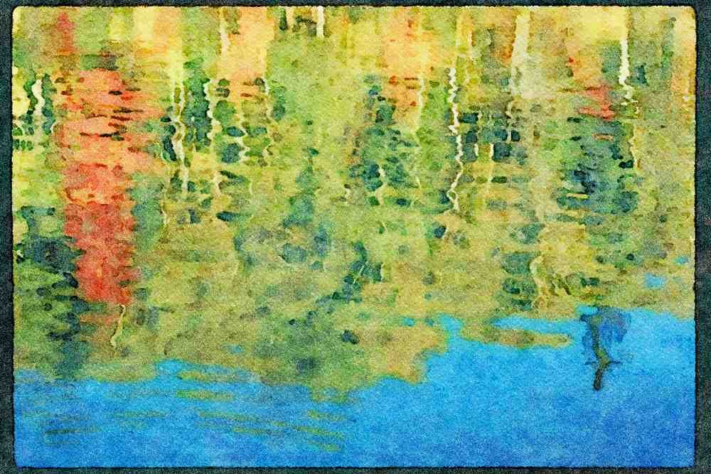 Lakes and rivers 026096 Fall Colors Reflecting Into Water A4 Limited Edition Watercolour Print