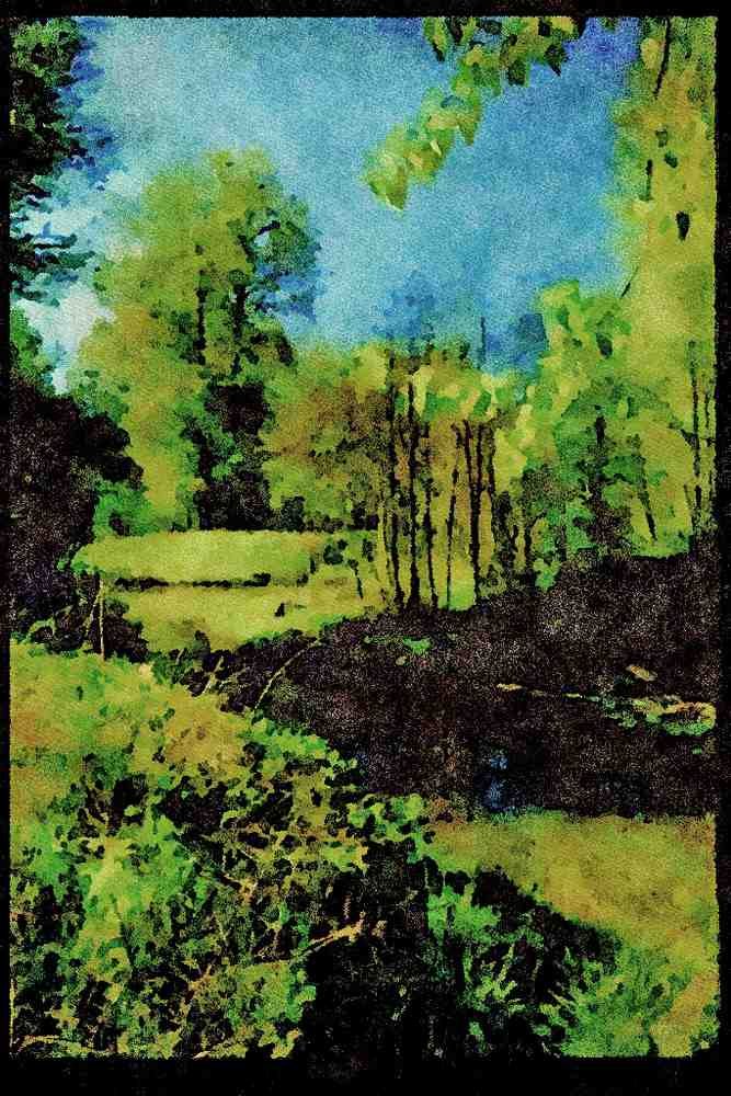 Lakes and rivers 026097 Grass And Trees On Riverbank A4 Limited Edition Watercolour Print