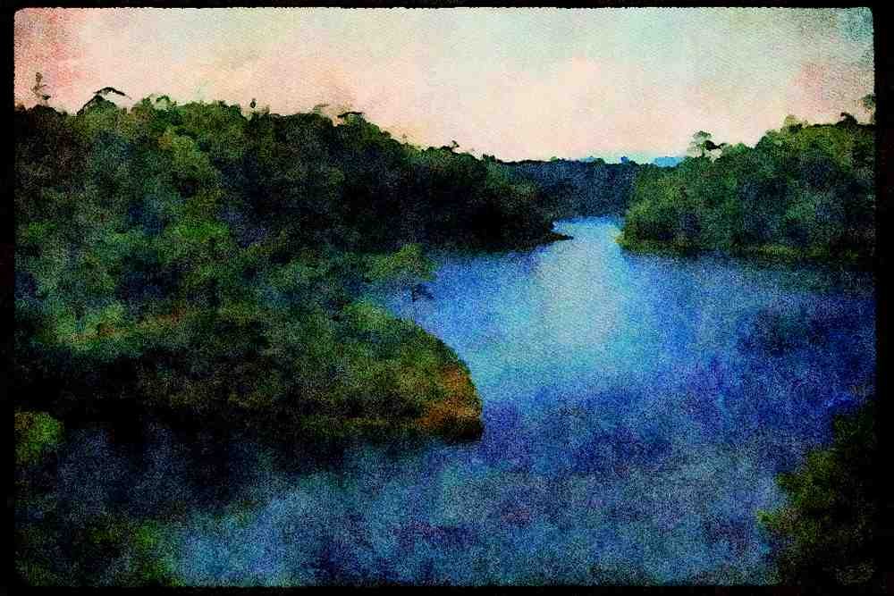 Lakes and rivers 026098 Jagged Shoreline In Wide River A4 Limited Edition Watercolour Print