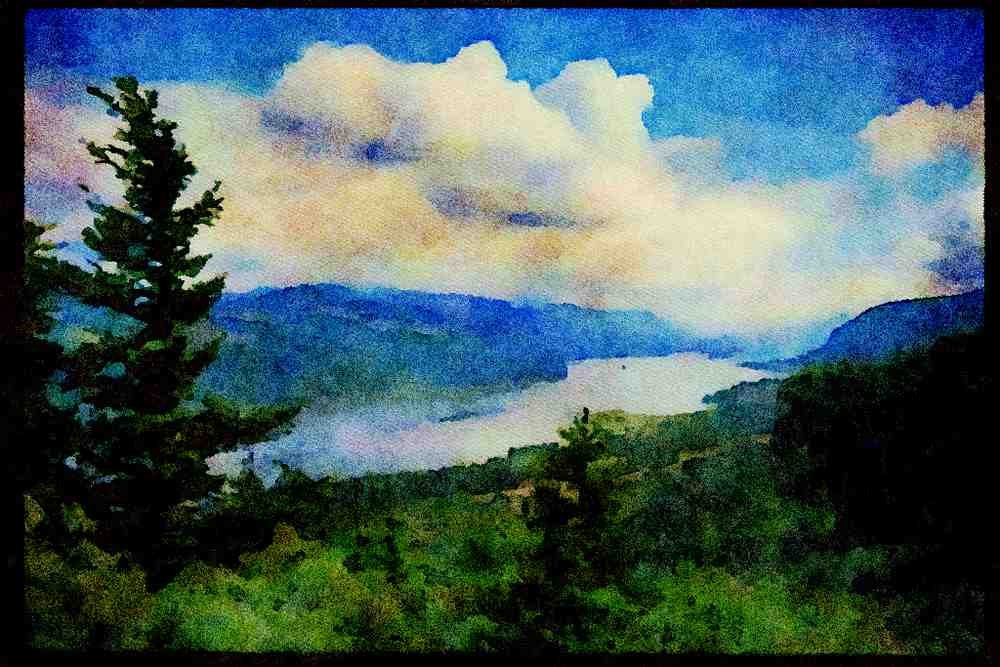 Lakes and rivers 026099 Columbia River And Clouds A4 Limited Edition Watercolour Print
