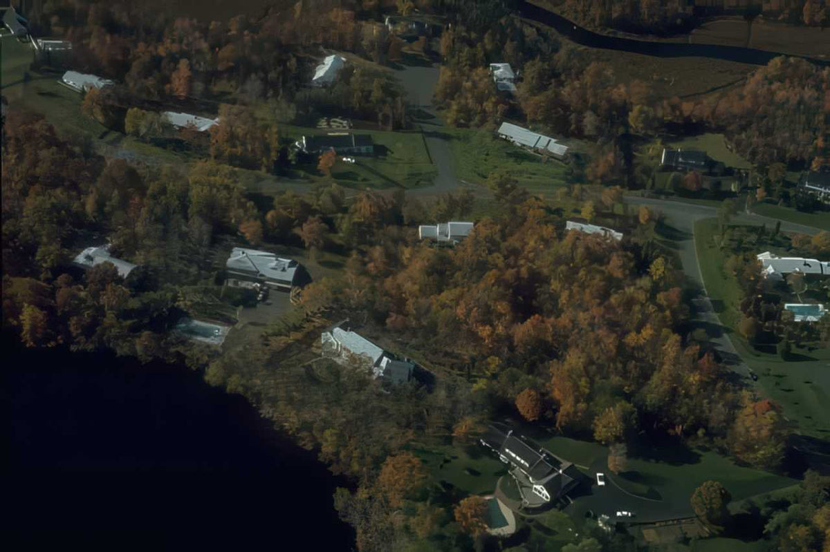 Lakeside Autumn Houses A4 Photo Print