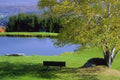 Lakeside Bench Autumn A4 Photo Print