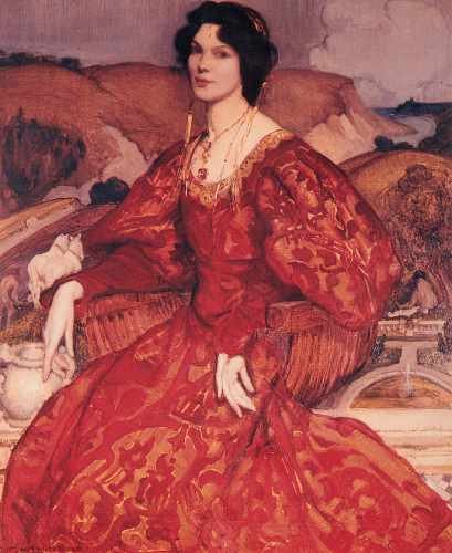 Lambert Sybil Walker In Red And Gold Dress A4 Photo Print