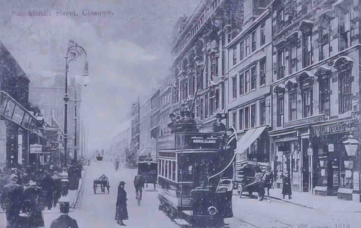 Lanarkshire Glasgow Sauchiehall Street 1900s snow scene and trams Vintage A4 Photo Print