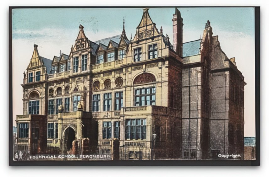 Lancashire Blackburn Technical School Front View Vintage A4 Photo Print
