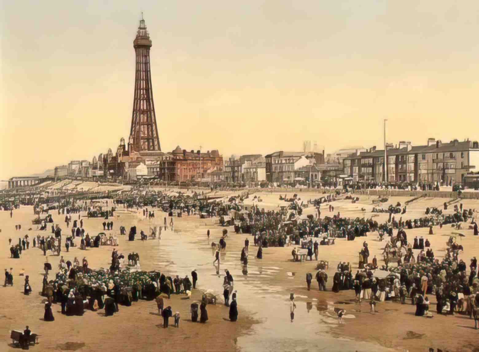 Lancashire Blackpool Beach and Tower Vintage A4 Photo Print