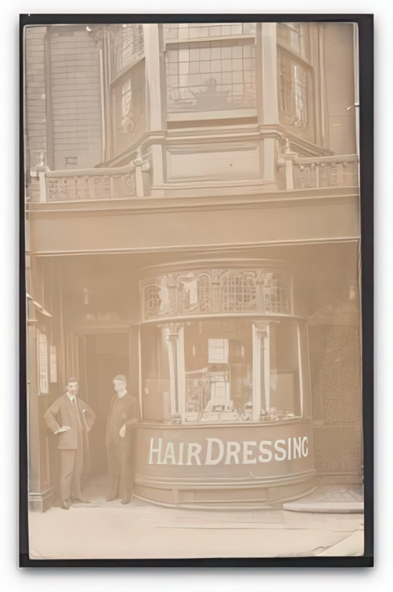 Lancashire Blackpool Hairdrssing Shop Front & 2 Men Unlocated Vintage A4 Photo Print