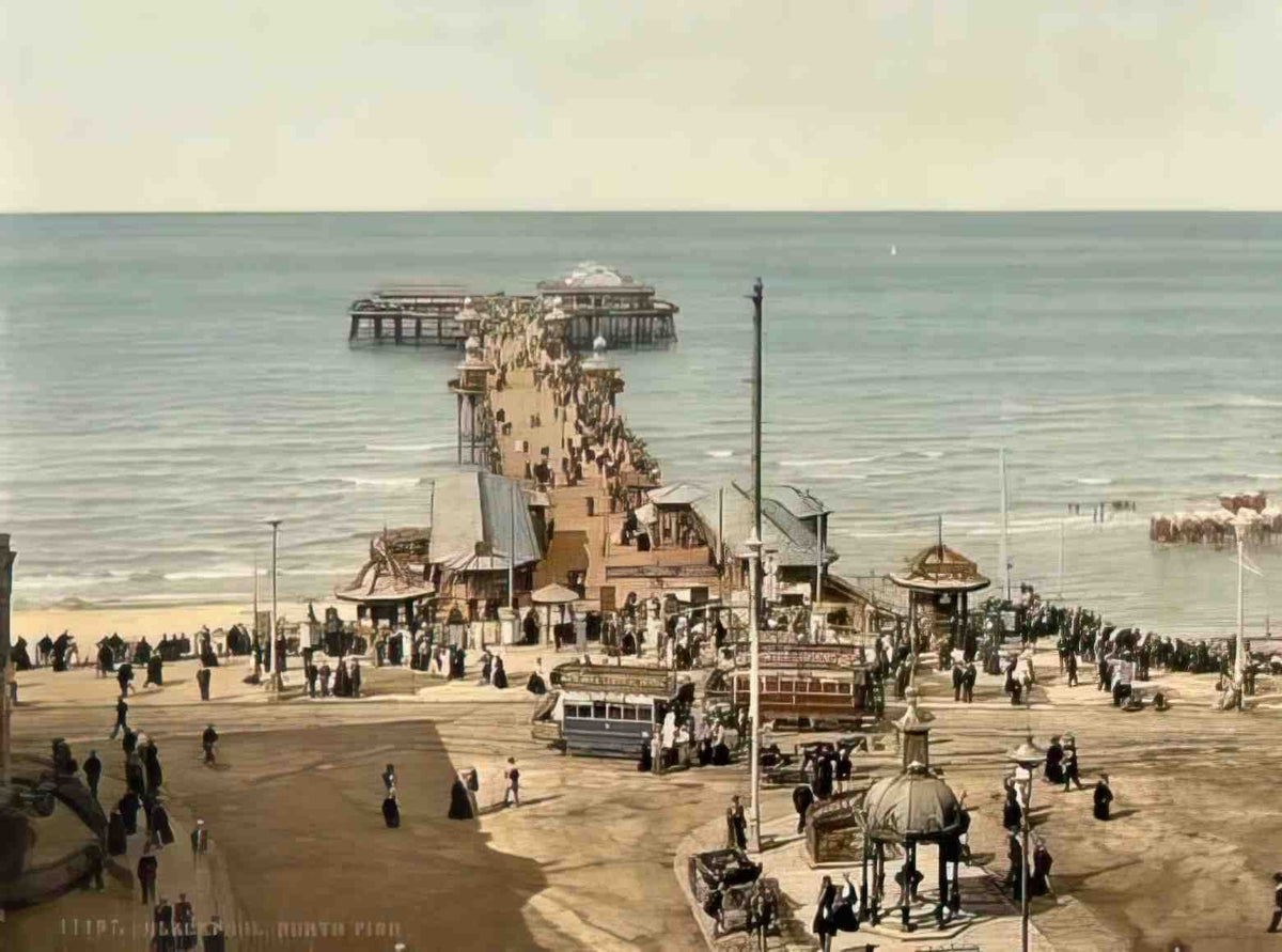 Lancashire Blackpool North Pier and Trams Vintage A4 Photo Print