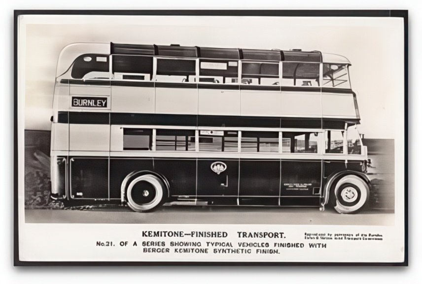 Lancashire Double Decker Bus To Burnley Finished With Berger Kemitone Vintage A4 Photo Print