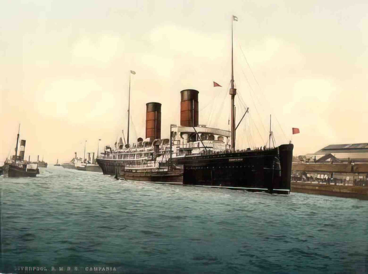 Lancashire Liverpool RMS Campania on the Mersey Vintage A4 Photo Print